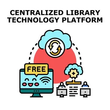 Centralized library technology platform providing digital access and knowle.. Stock Illustration