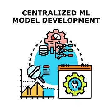 Centralized machine learning model development process illustration Stock Illustration