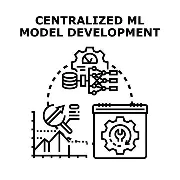 Centralized machine learning model development process illustration Stock Illustration