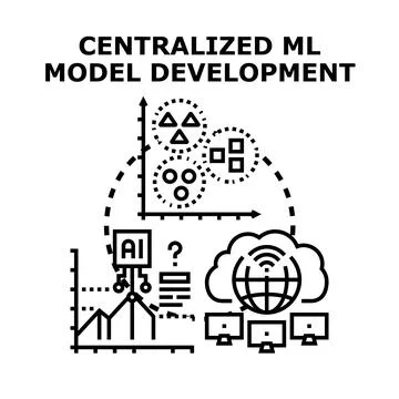 Centralized machine learning model development process illustration Stock Illustration