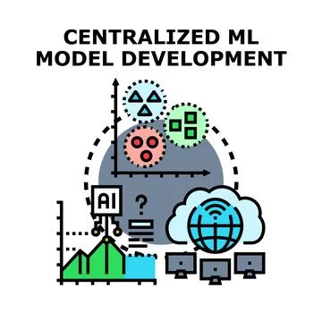 Centralized machine learning model development process illustration Stock Illustration