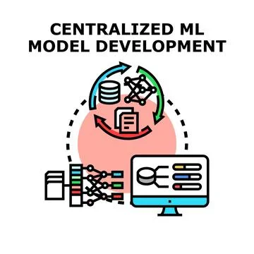 Centralized ml model development process vector illustration Stock Illustration