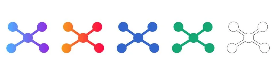 Centralized Network Connection Node Icon Set Stock Illustration