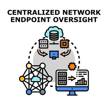 Centralized network endpoint oversight concept illustration Stock Illustration