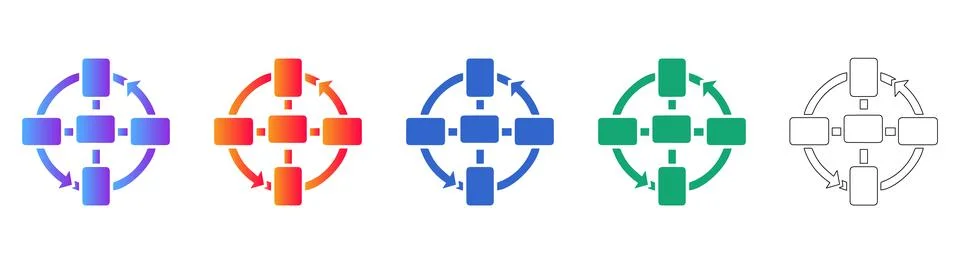 Centralized Network Flow Process Icons 스톡 일러스트