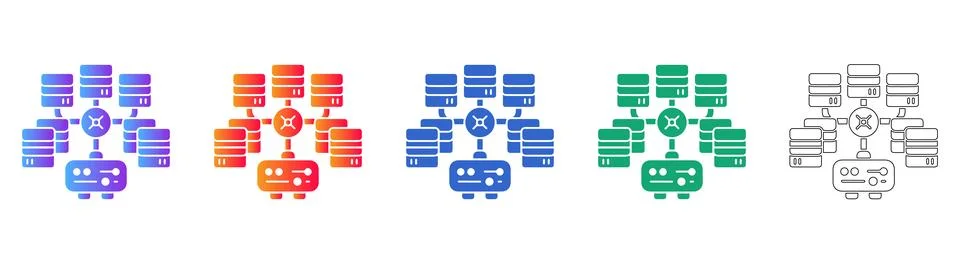 Centralized Network Server Hub Icon Set Stock Illustration