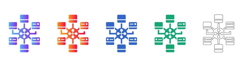 Centralized Network Server Hub Icons Illustrazione stock