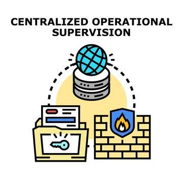 Centralized operational supervision system managing data and security Stock Illustration