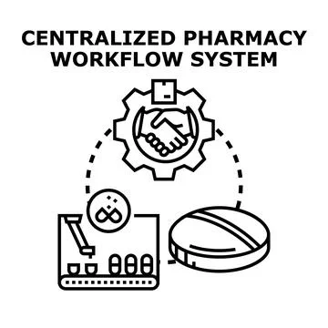 Centralized pharmacy workflow system management concept Stock Illustration