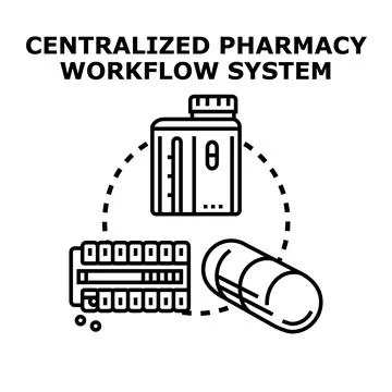 Centralized pharmacy workflow system managing medication delivery Stock Illustration