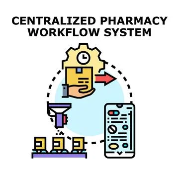 Centralized pharmacy workflow system managing drug logistics Stock Illustration