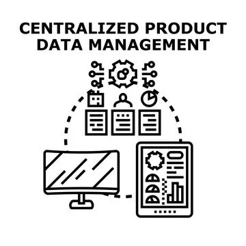 Centralized product data management system with digital devices Stock Illustration