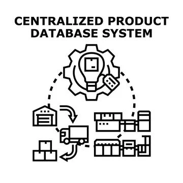 Centralized product database system managing inventory and logistics Stock Illustration