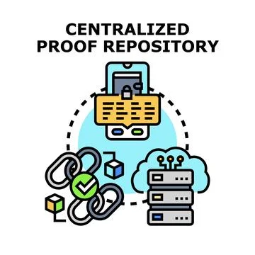 Centralized proof repository system storing digital verification data Stock Illustration
