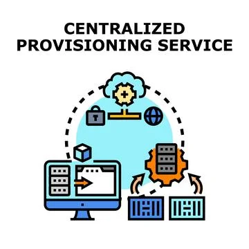 Centralized provisioning service delivering resources through cloud computi.. Stock Illustration