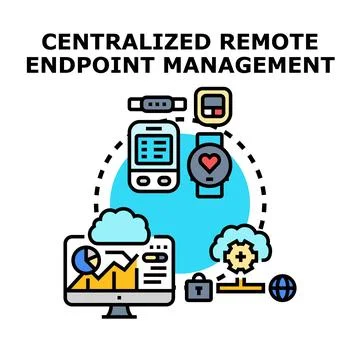 Centralized remote endpoint management system concept drawing 스톡 일러스트
