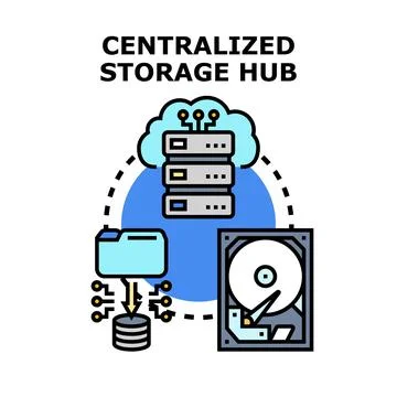 Centralized storage hub connecting cloud computing database Stock Illustration