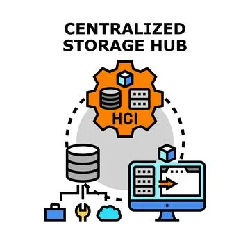 Centralized storage hub managing data infrastructure technology Stock Illustration