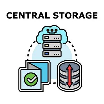 Centralized storage system managing digital data and information Stock Illustration