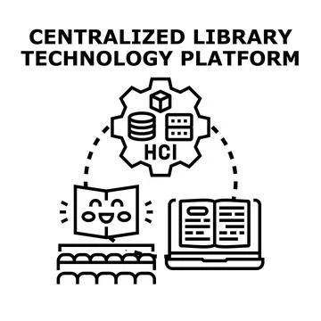Centralized technology platform integrating physical and electronic library r Stock-Illustration