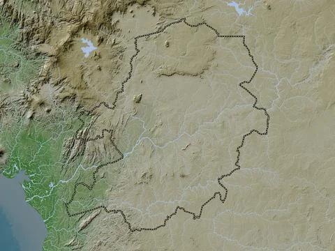 Centre, Cameroon. Elevation map colored in wiki style with lakes and rivers Illustrazione stock