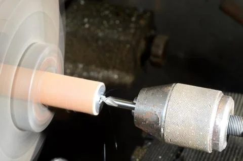 Centre drill used to place a precise center hole on a workpiece in a lathe. Stock Photos