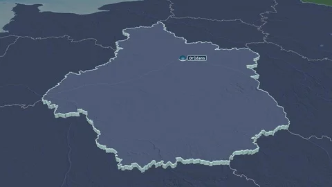 Centre-Val de Loire extruded. France. Stereographic administrative map Stock Footage 124333338