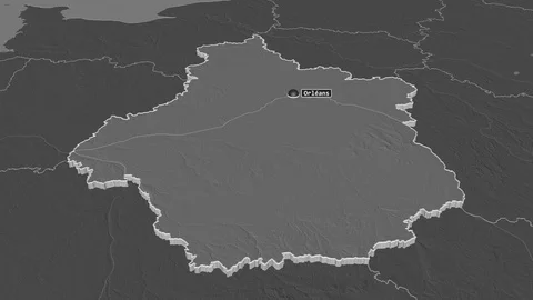 Centre-Val de Loire extruded. France. Stereographic bilevel map Stock Footage 124333477
