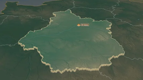 Centre-Val de Loire extruded. France. Stereographic relief map Stock Footage 124334092