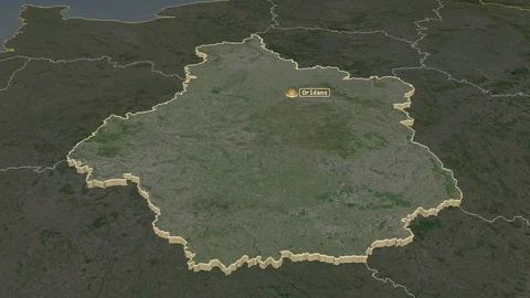 Centre-Val de Loire extruded. France. Stereographic satellite map Stock Footage 124334548