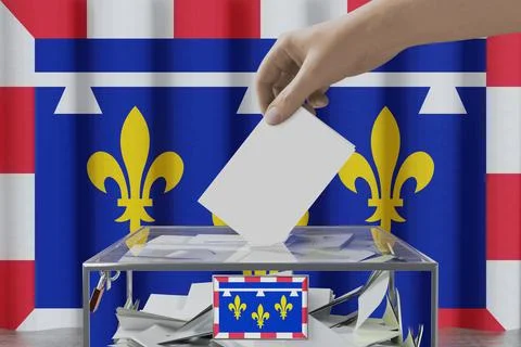 Centre-Val de Loire flag, hand dropping ballot card into a box - voting/ elec Ilustración de archivo