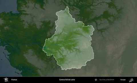Centre-Val de Loire highlighted, France. Physical 스톡 일러스트