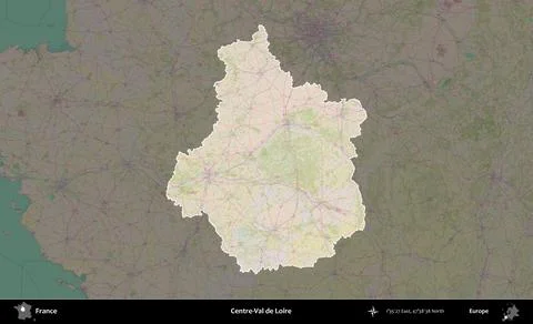 Centre-Val de Loire highlighted, France. OpenStreetMap Standard Stock Illustration
