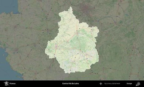 Centre-Val de Loire highlighted, France. Topographic German 스톡 일러스트