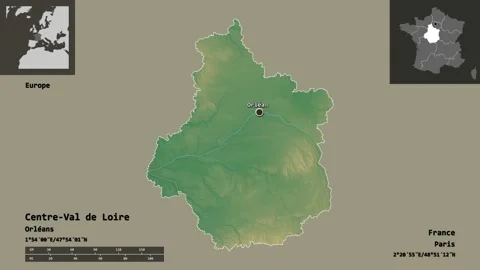 Centre-Val de Loire location. France. Relief map Stock Footage 135326970