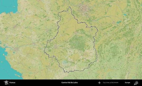 Centre-Val de Loire outlined, France. OpenStreetMap Humanitarian 스톡 일러스트
