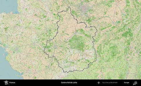 Centre-Val de Loire outlined, France. OpenStreetMap French Stock Illustration