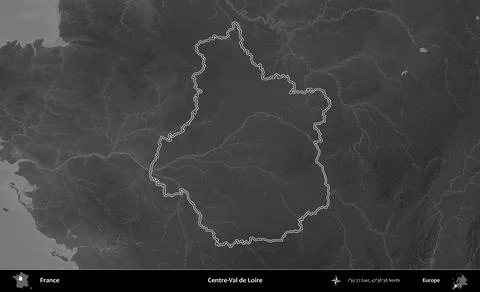 Centre-Val de Loire outlined, France. Grayscale Stock Illustration