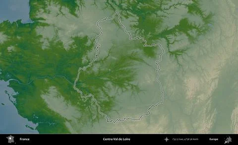 Centre-Val de Loire outlined, France. Physical Stock Illustration