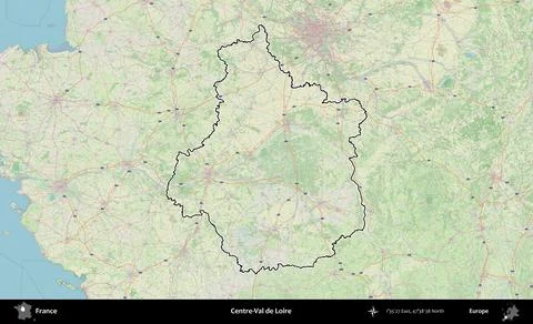 Centre-Val de Loire outlined, France. Topographic German Stock Illustration