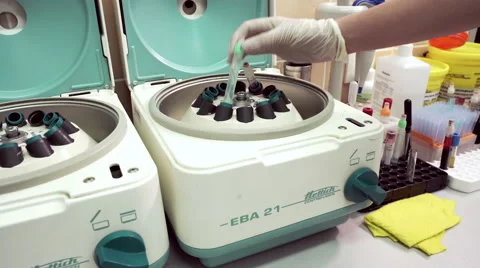 Centrifuge in a medical laboratory. Blood analysis. Stock Footage 59509338