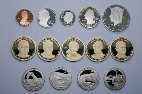 Cents, Quarters and Dollar coins Stock Photos