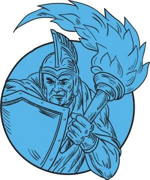 Centurion Soldier Torch Circle Drawing Stock Illustration