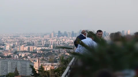CEO, CTO, CFO team summit on rooftop terrace La Defense Paris Stock Footage 95992563