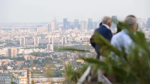 CEO, CTO, CFO team summit on rooftop terrace La Defense Paris Stock Footage 95992569