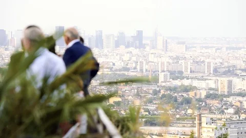 CEO, CTO, CFO team summit on rooftop terrace La Defense Paris Stock Footage 95992570
