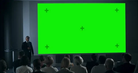 CEO Giving Presentation On Chromakey Screen At Conference Stock Footage 255843888
