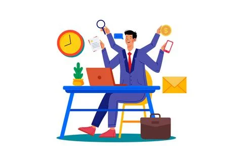 CEO managing multiple projects and tasks simultaneously. Stock Illustration