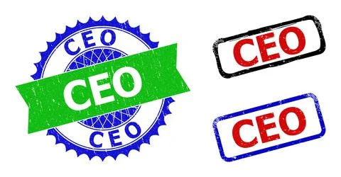 CEO Rosette and Rectangle Bicolor Badges with Scratched Styles Illustrazione stock