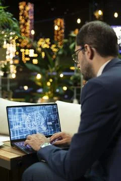 CEO using AI interface on laptop for business workflow and productivity Fotos Stock